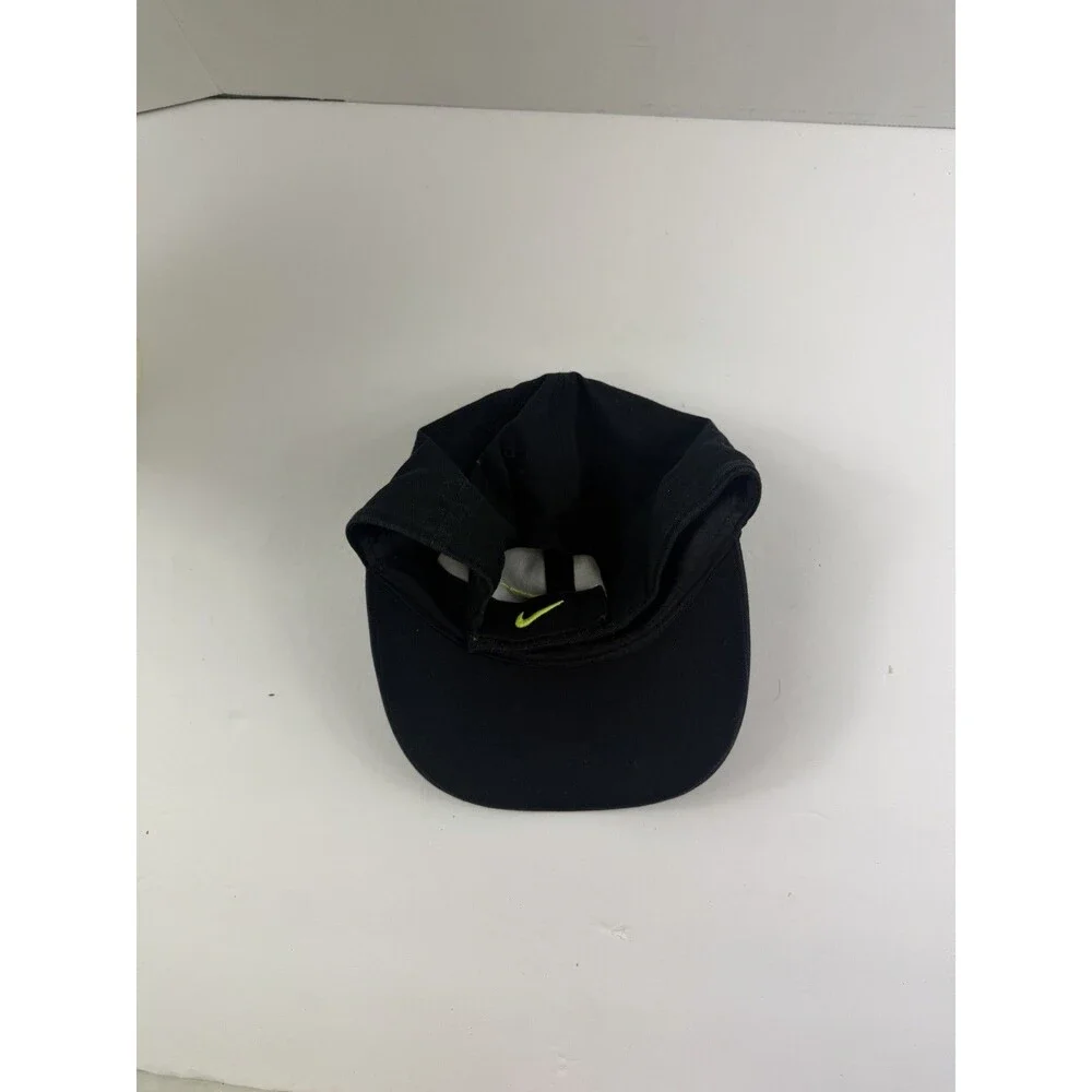 Nike Cap Kids Size 4-7 Black Embroidered Neon Swoosh Adjustable Cotton Hat